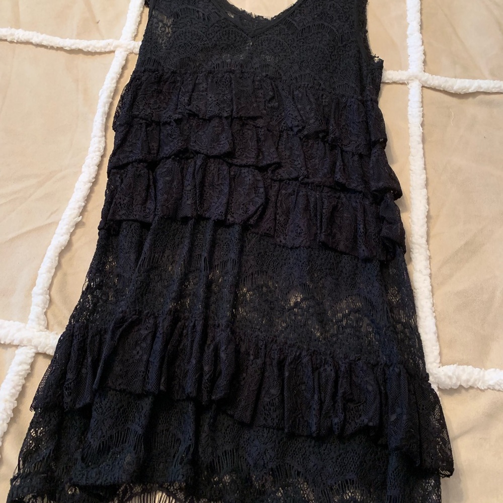 Free People black lace ruffle dress